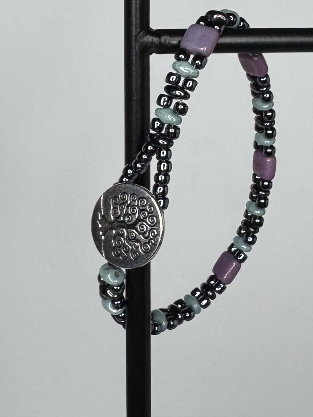 Hand Made CzechMate & SuperDuo Hematite Beaded Wrap Bracelet Lavender 6.75” NWT - Picture 4 of 11